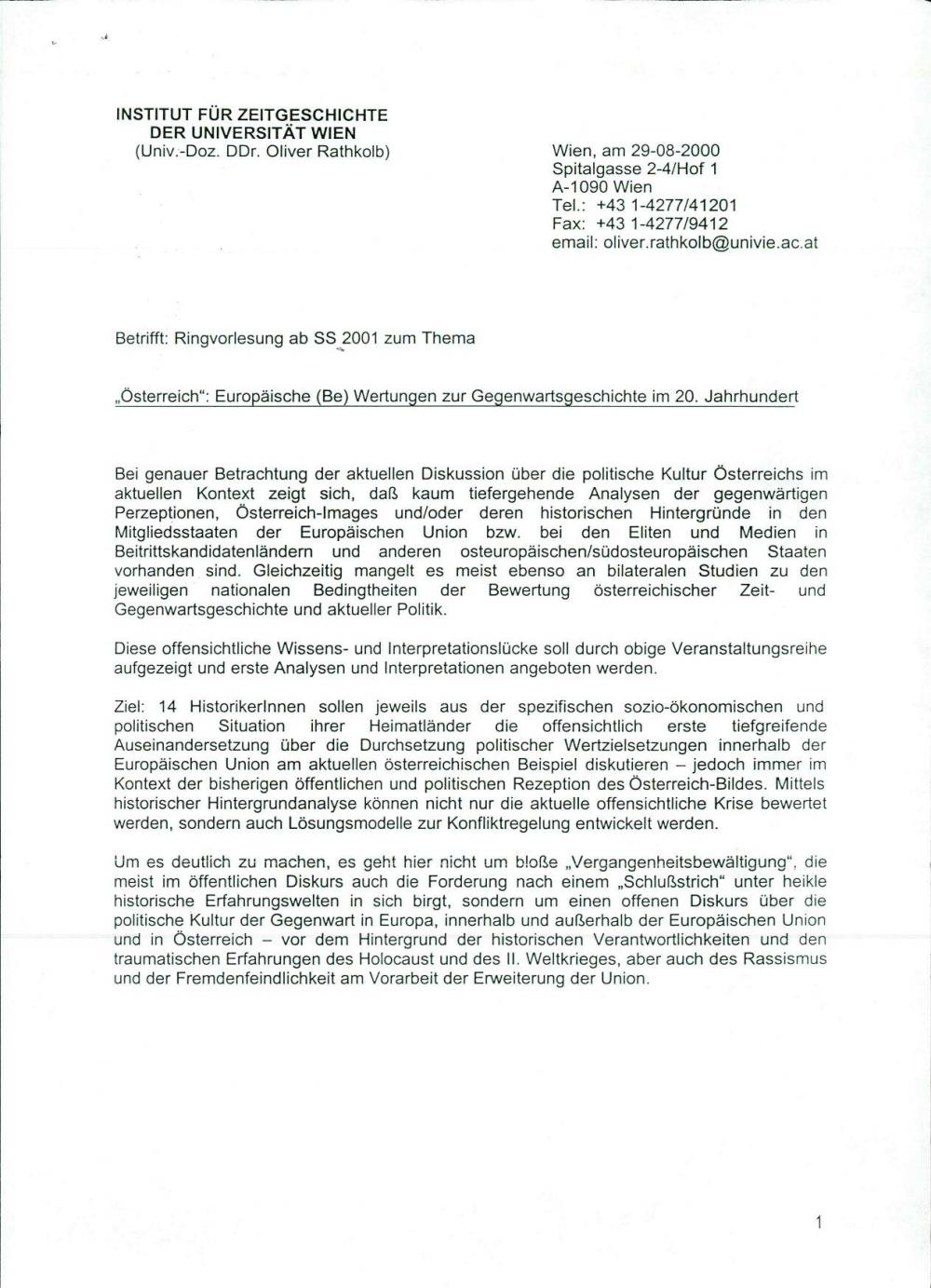 Dopis: Ringvorlesung ab SS 2001 zum Them... - nosilna