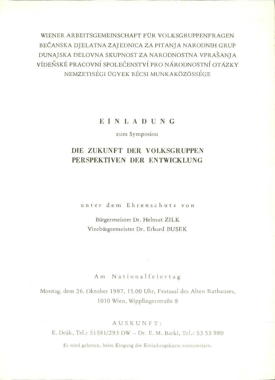 Einladung zum Symposion die Zukunft der Volksgruppen Perspektiven der Entwicklung