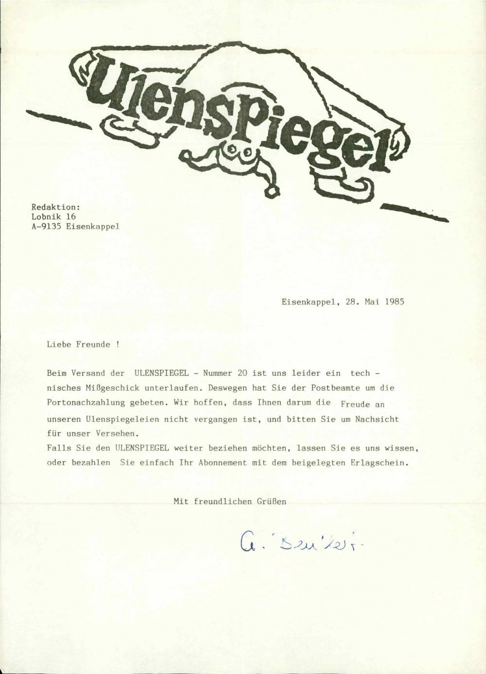 Dopis časopisa Ulenspiegel