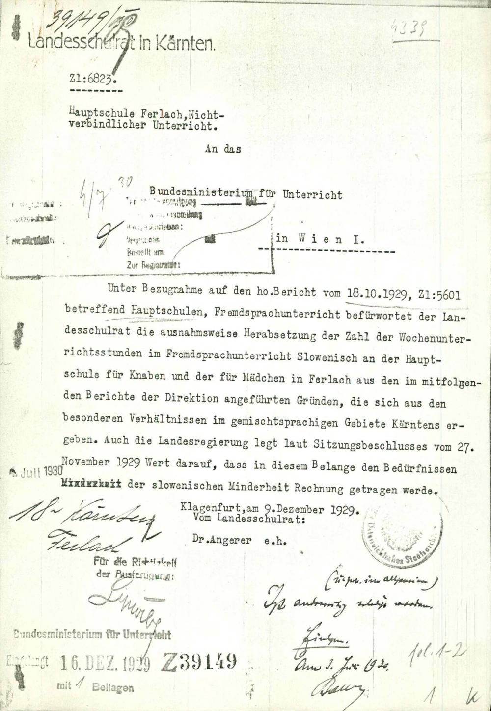 Dopis: Hauptschule Ferlach, Nichtverbindlicher Unterricht
