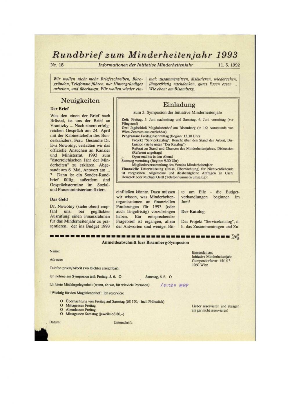 Rundbrief zum Minderheitenjähr 1993