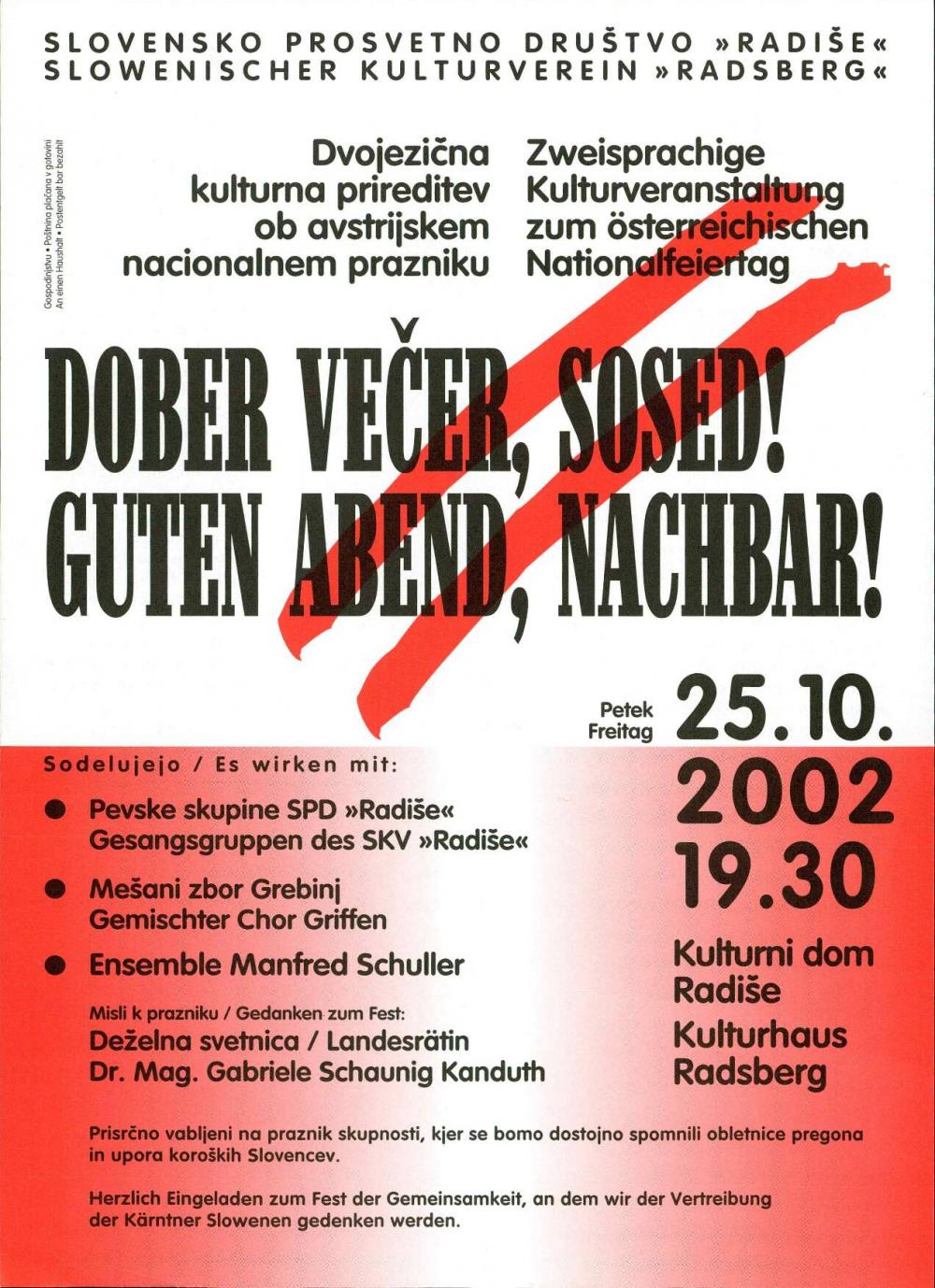 Dober večer, sosed!: Dvojezična kulturna prireditev ob avstrijskem nacionalnem prazniku