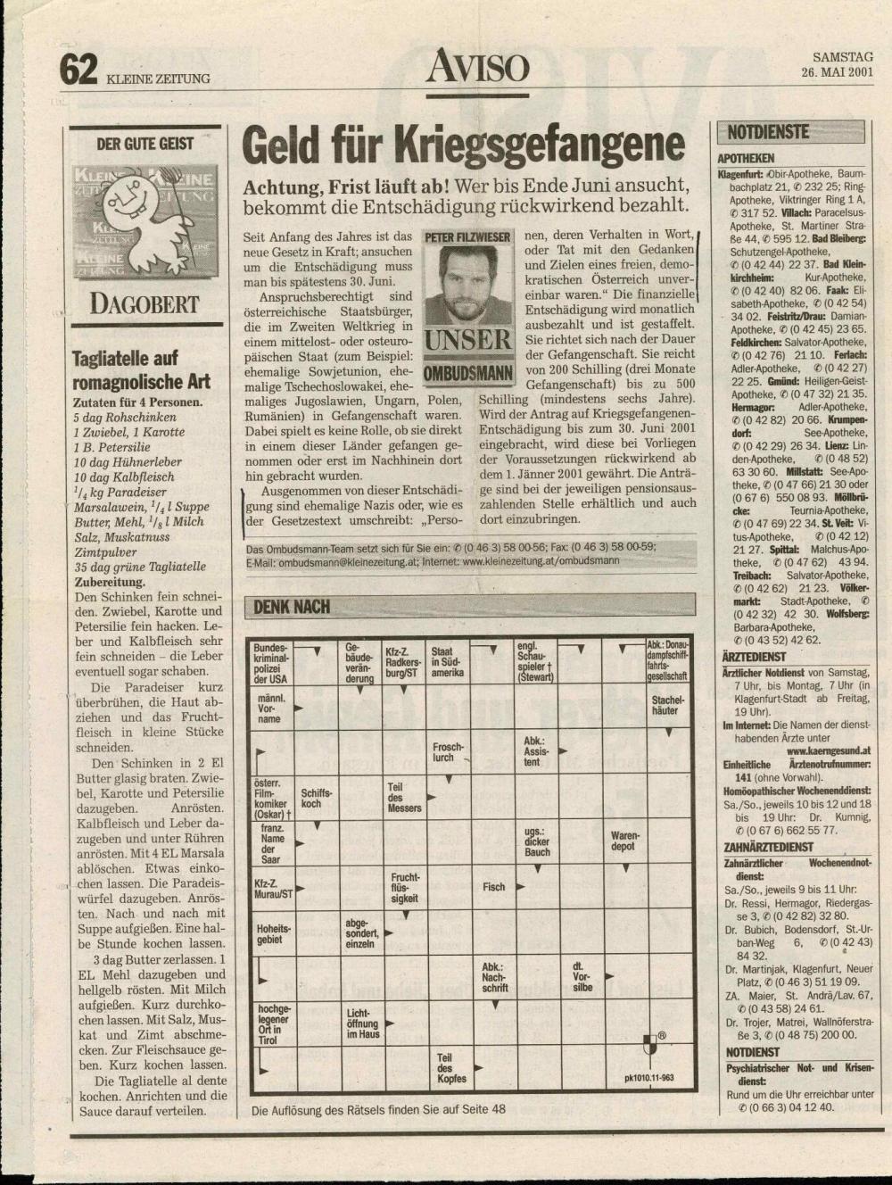 Geld für Kriegsgefangene