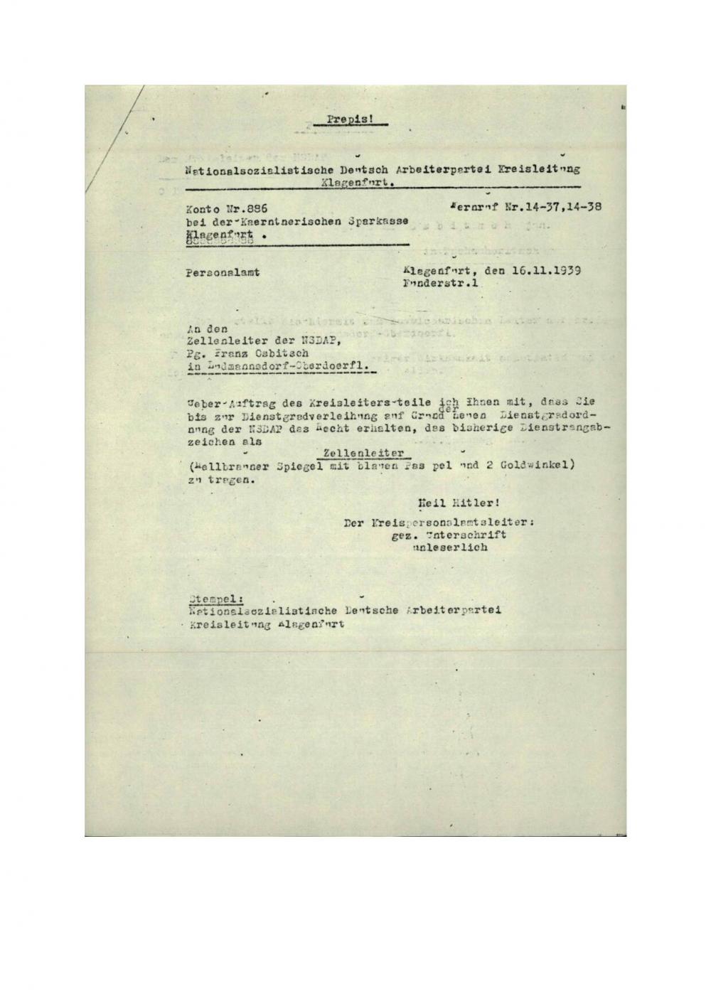 Dopis o nazivu ob pridobitvi čina