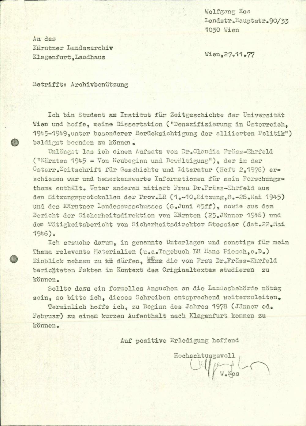 Pismo s prošnjo za uporabo gradiv iz arh... - nosilna