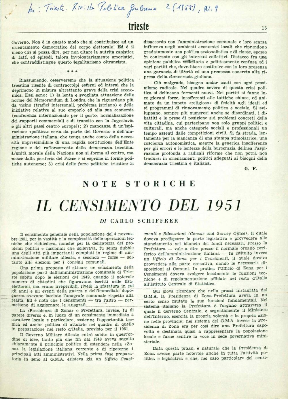 Note storiche: il censimento del 1951
