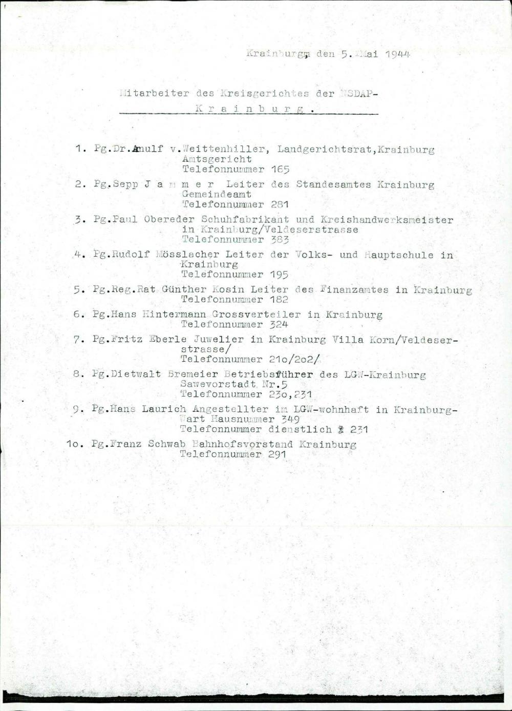 Mittarbeiter des Kreisgerichtes der NSDAP Krainburg