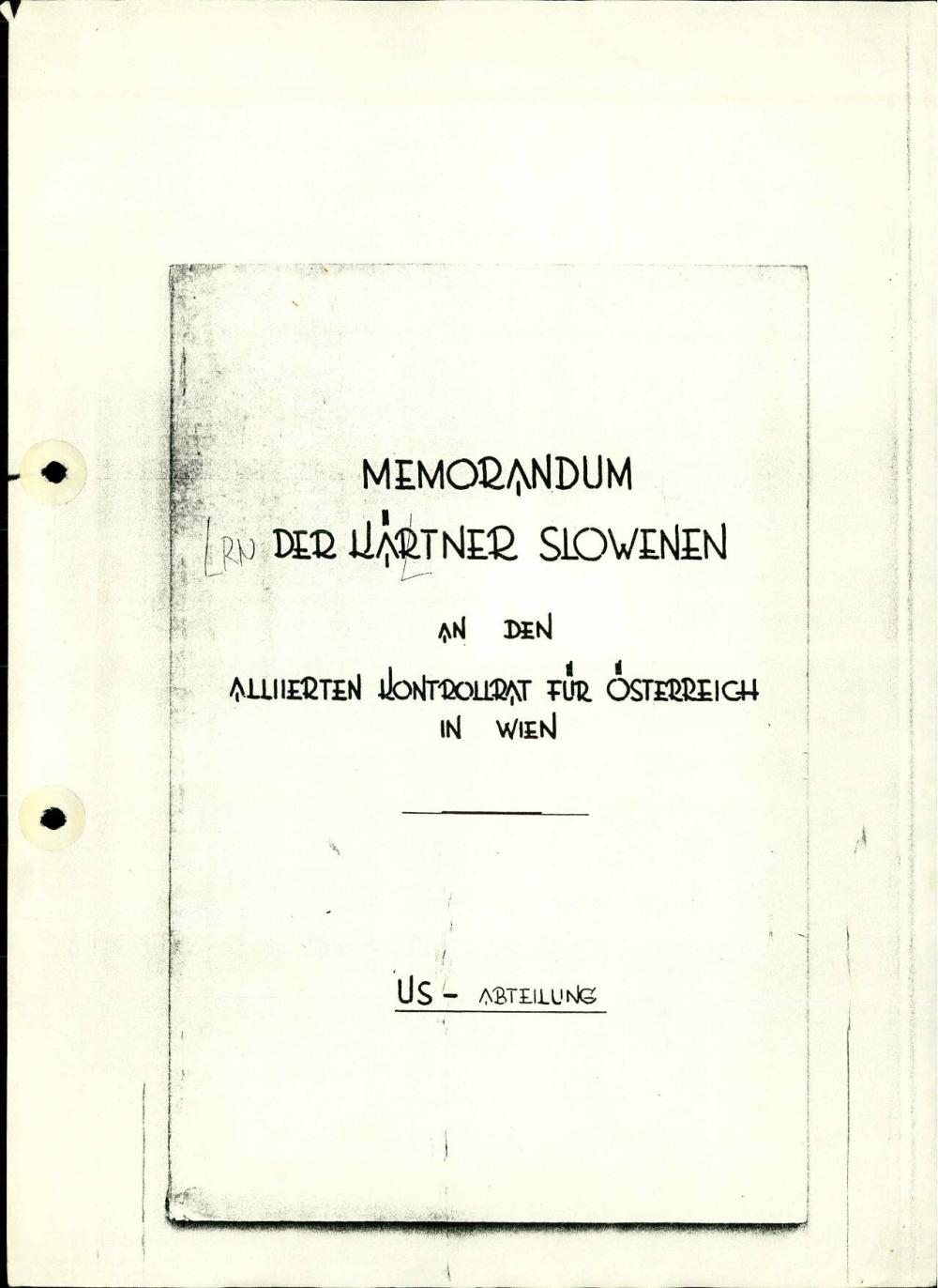 Memorandum der Kärntner Slowenen an den Alliierten Kontrollrat für Österreich in Wien