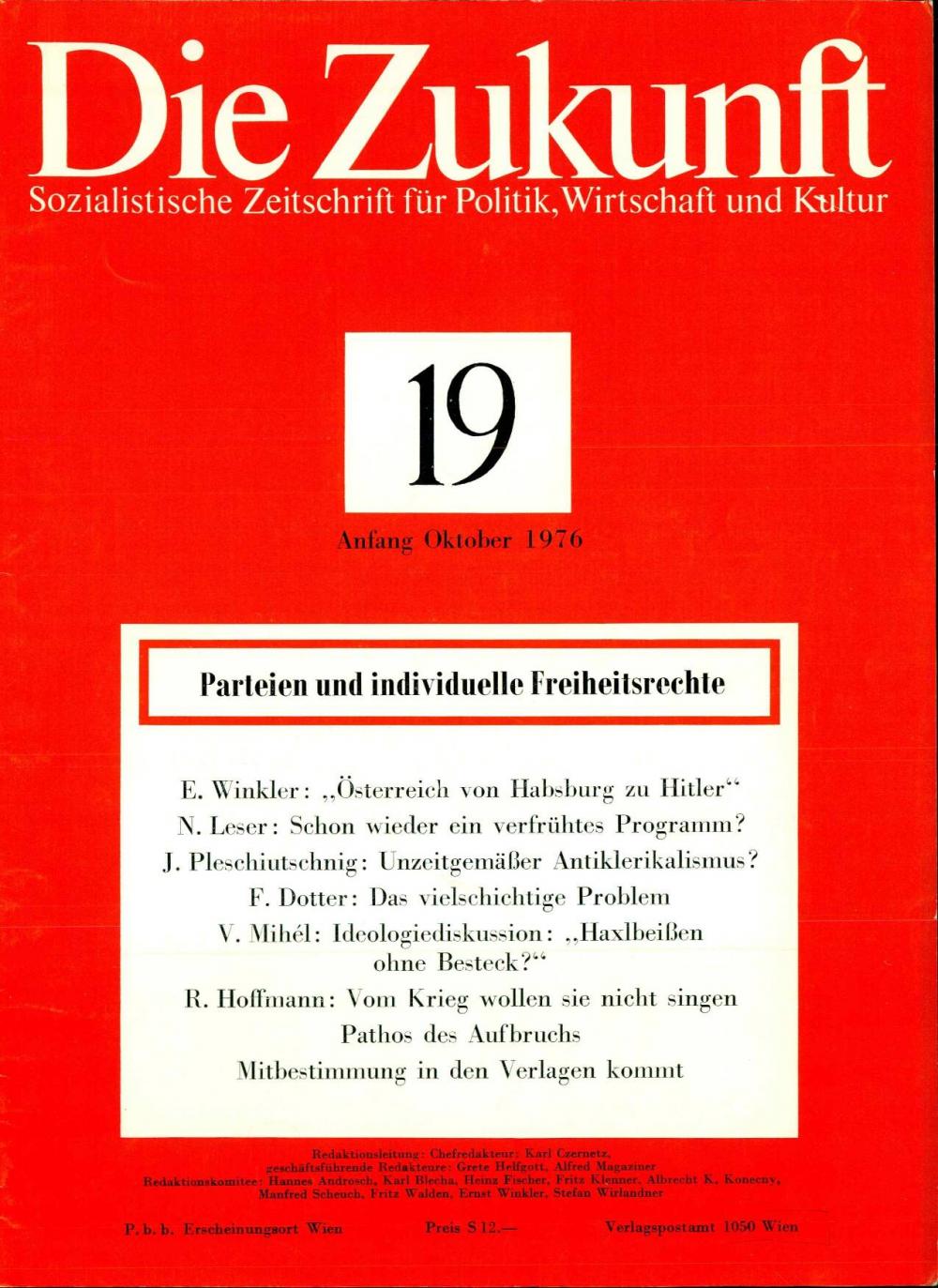 Die Zukunft - Sozialistische Zeitschrift für Politik, Wirtschaft und Kultur, Heft 19