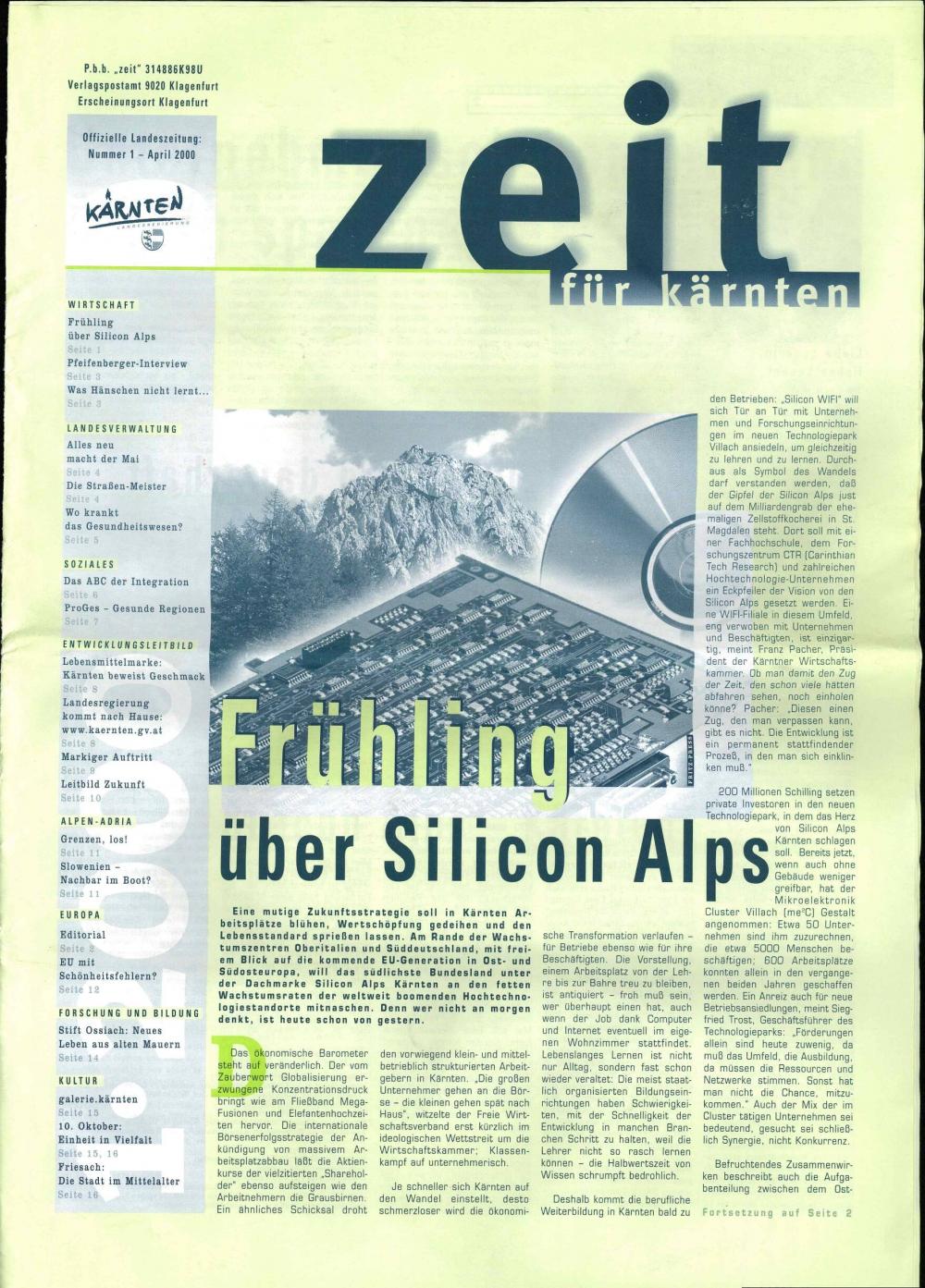 Zeit für Kärnten: offizielle Landeszeitung, Nummer 1 - April 2000