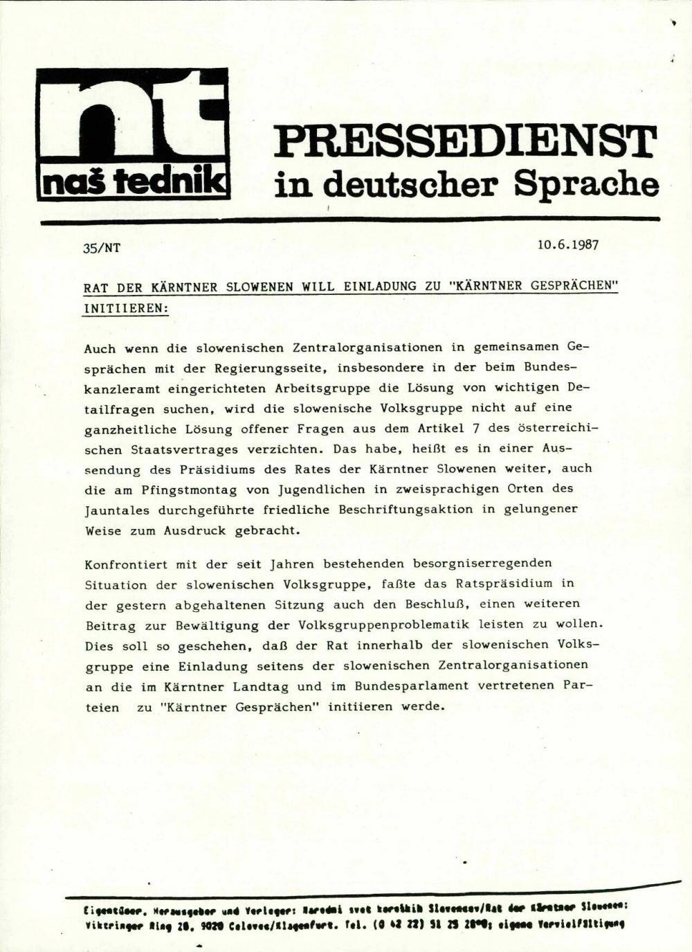 Rat der kärntner Slowenen will Einladung zu "Kärntner gesprächen" initiieren
