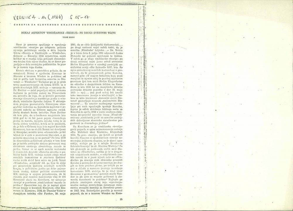 Nekaj aspektov vindišarske »teorije« po drugi svetovni vojni
