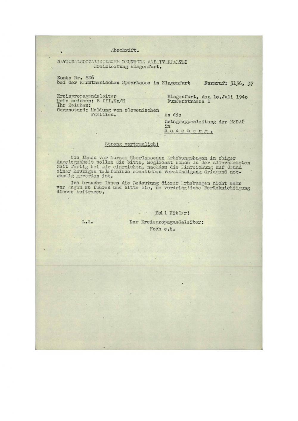 Dopis: Meldung von slowenischen Familien