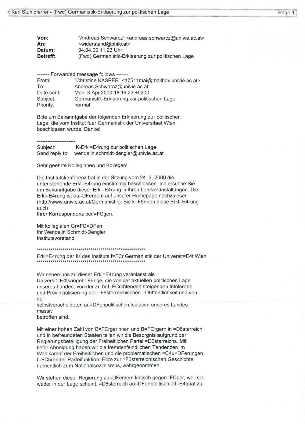 Germanistik-Erklärung zur politischen Lage