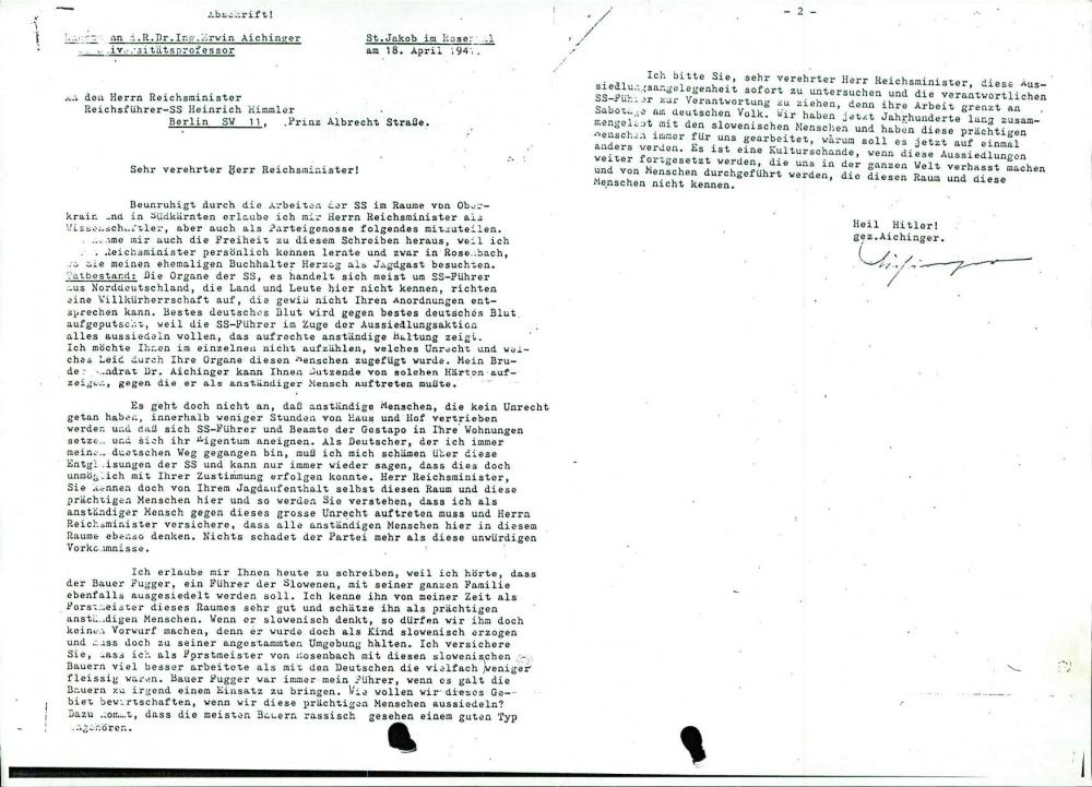 Pismo o odnosu vojakov SS na Koroškem