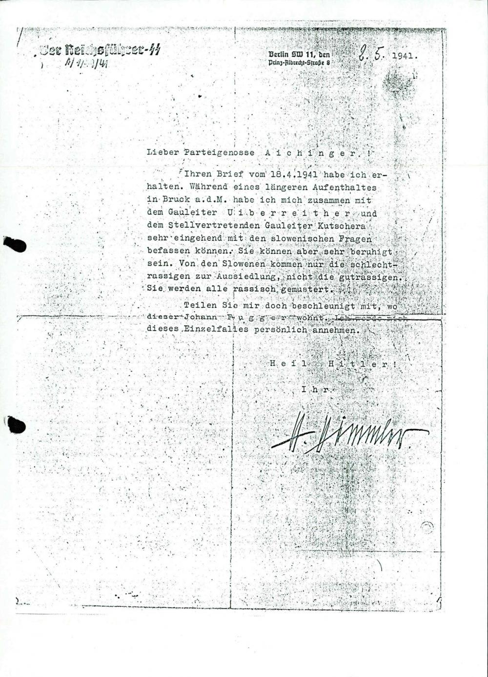 Odgovor na pismo o odnosu vojakov SS na Koroškem