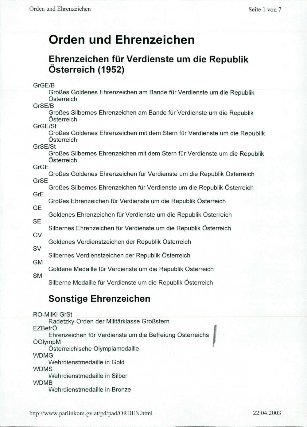 Ehrenzeichen für Verdienste um die Republik Österreich (1952)
