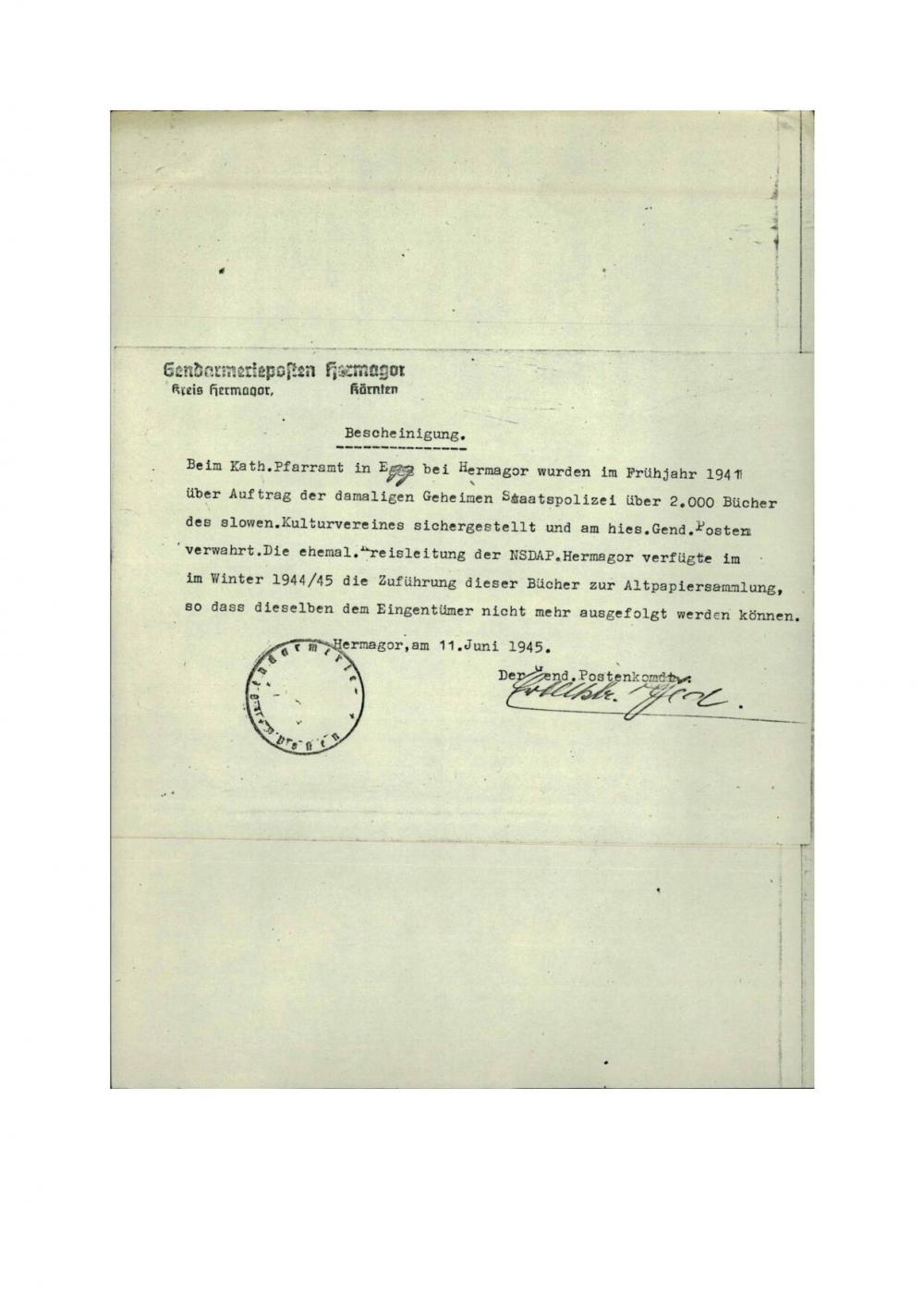 Dopis: Bescheinigung / Potrdilo - nosilna