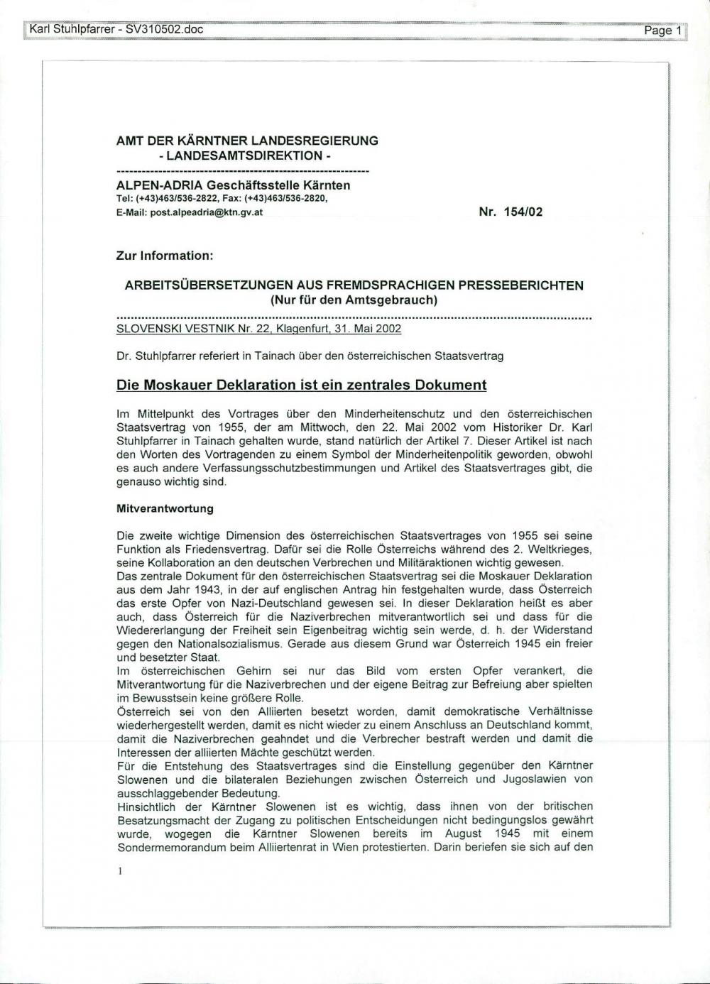 Die Moskauer Deklaration ist ein zentrales Dokument