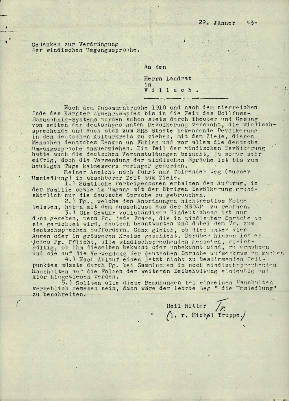 Dopis: Gedenken zur Verdrängung der windischen Umgangssprache