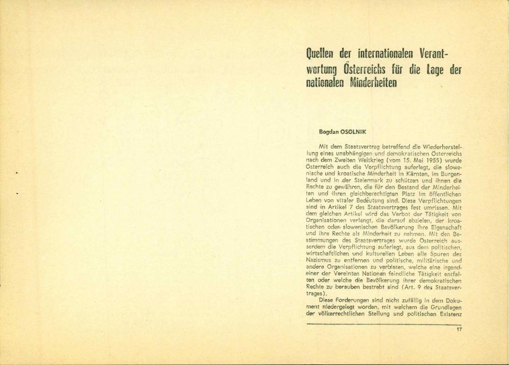 Quellen der internationalen Verantwortung Österreichs für die Läge der nationalen Minderheiten