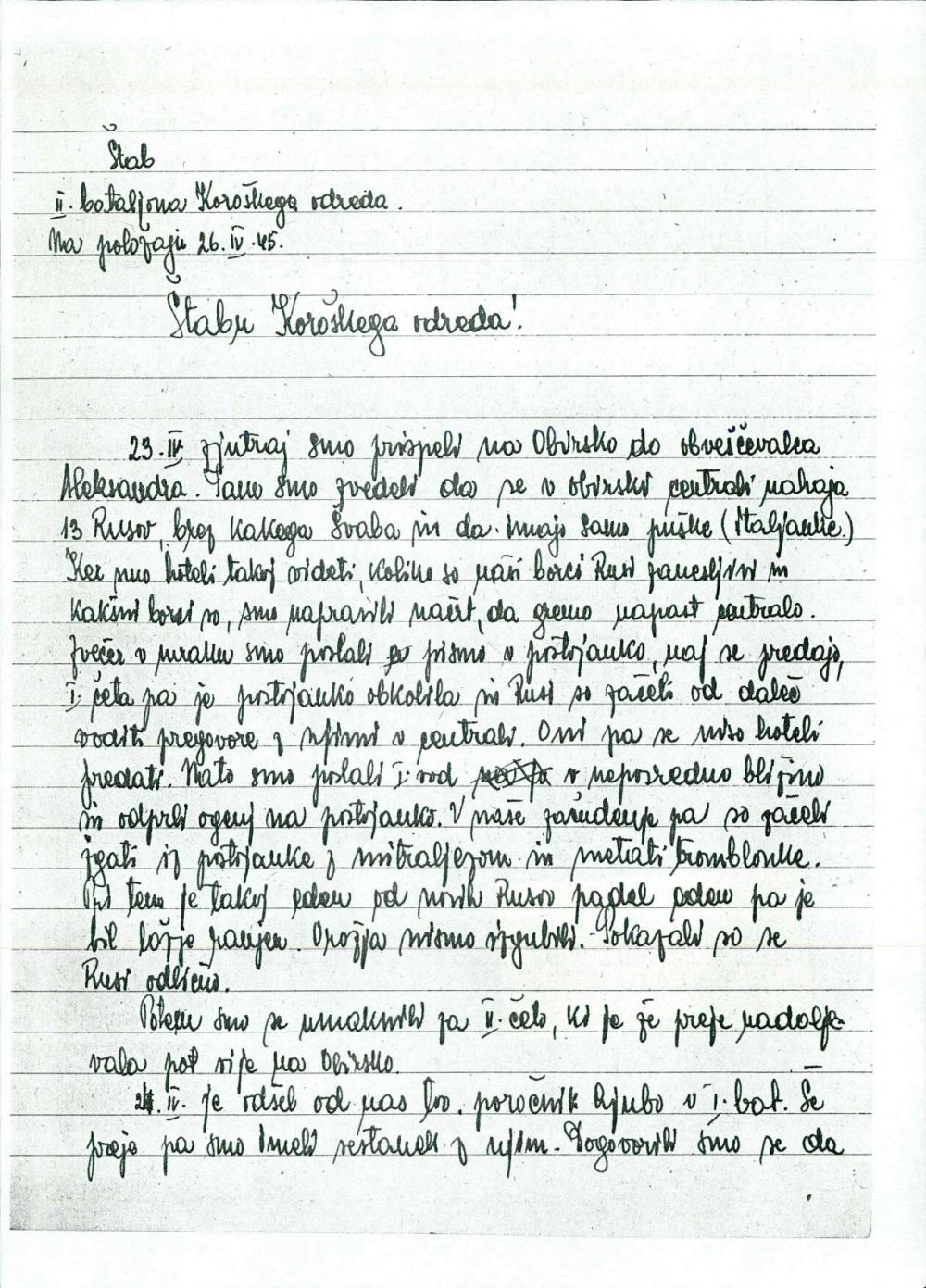 Poročilo Štabu Koroškega odreda o napadu... - nosilna