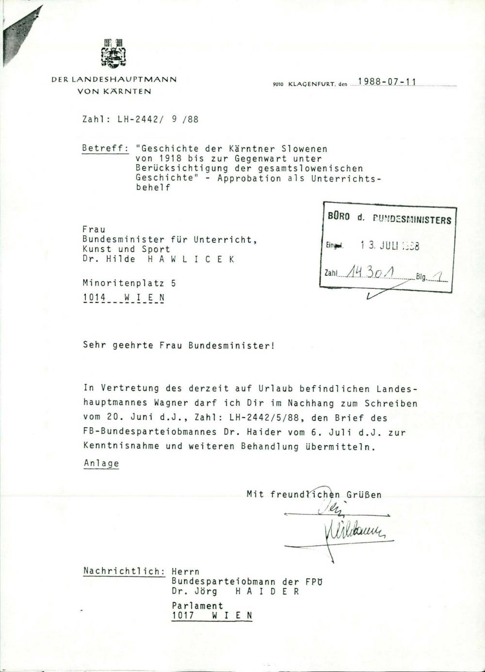 Zadeva: "Geschichte der Kärntner Slowenen" - Approbation als Unterrichtsbehelf