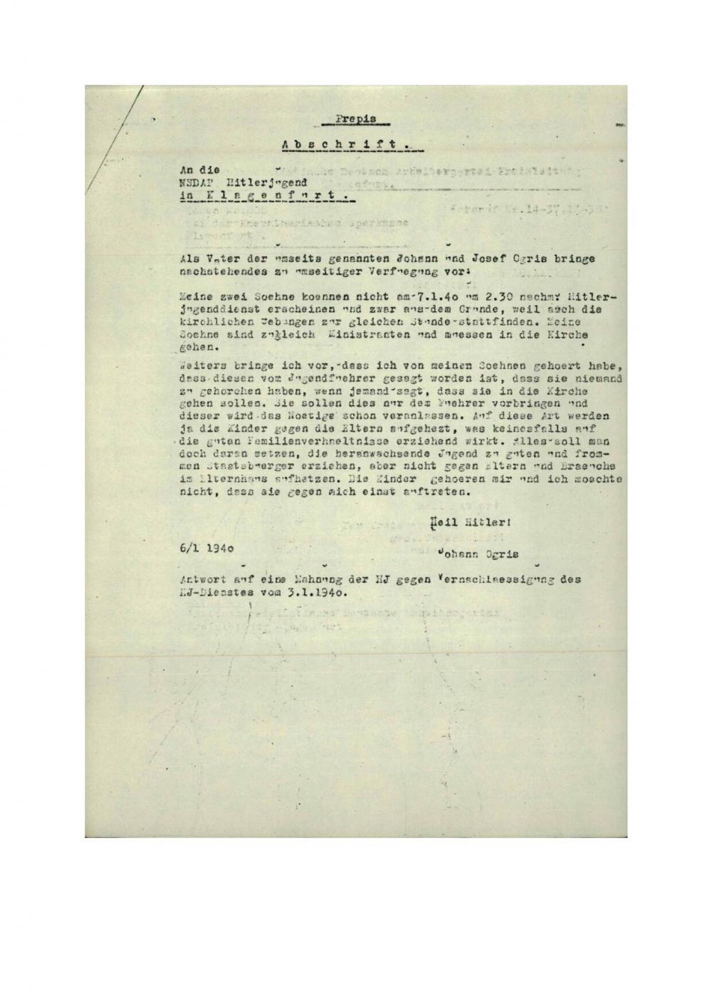 Pismo očeta Johanna in Josefa Ogrisa