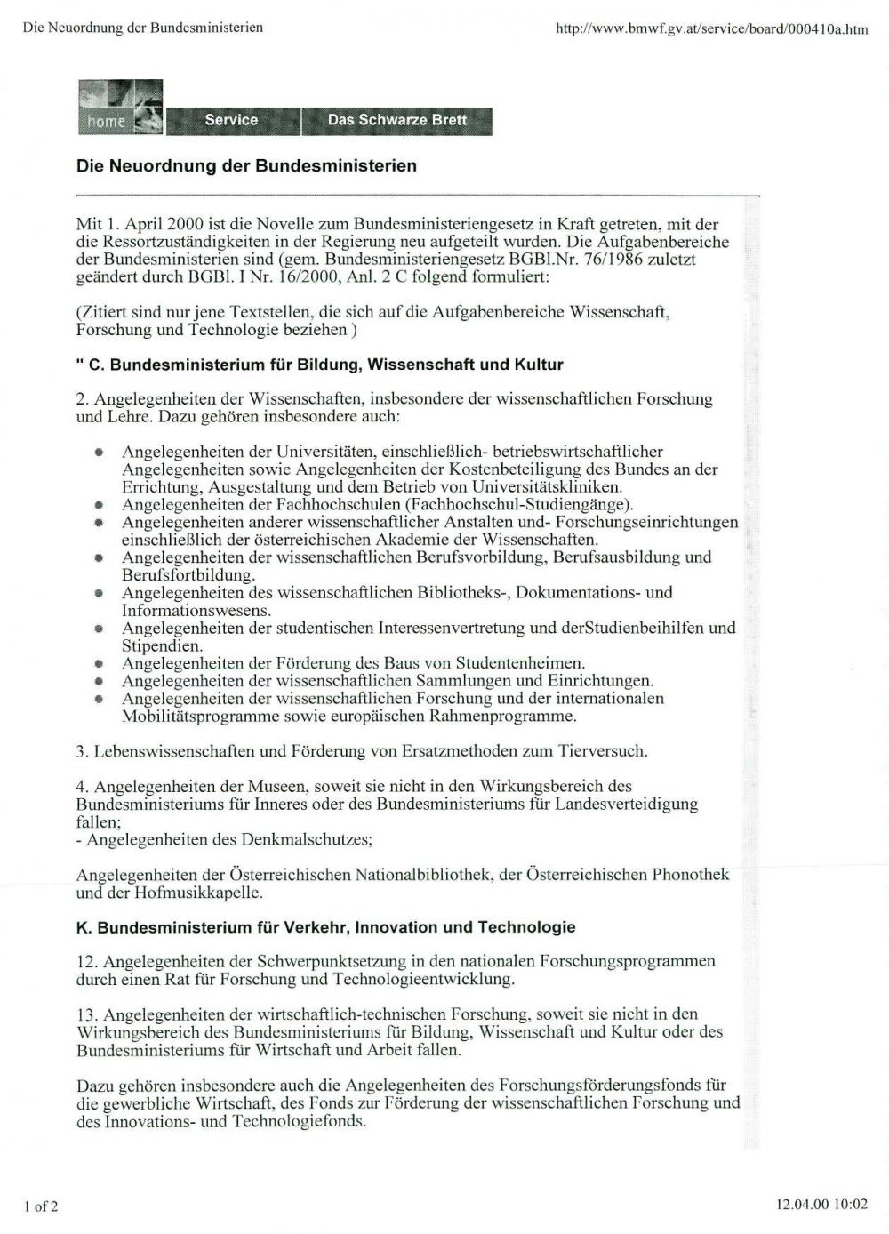 Die Neuordnung der Bundesministerien