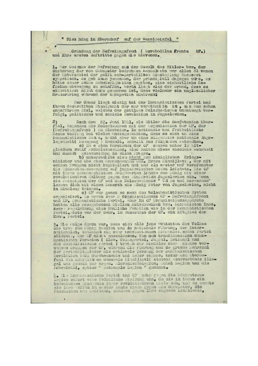 Gründung der Befreiungsfront (Osvobodilna fronta OF) und ihre ersten Auftritte gegen die Slovenen