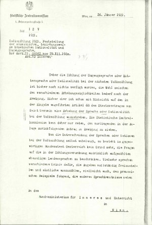 Dopis: Volkszählung 1921. Feststellung d...  - nosilna