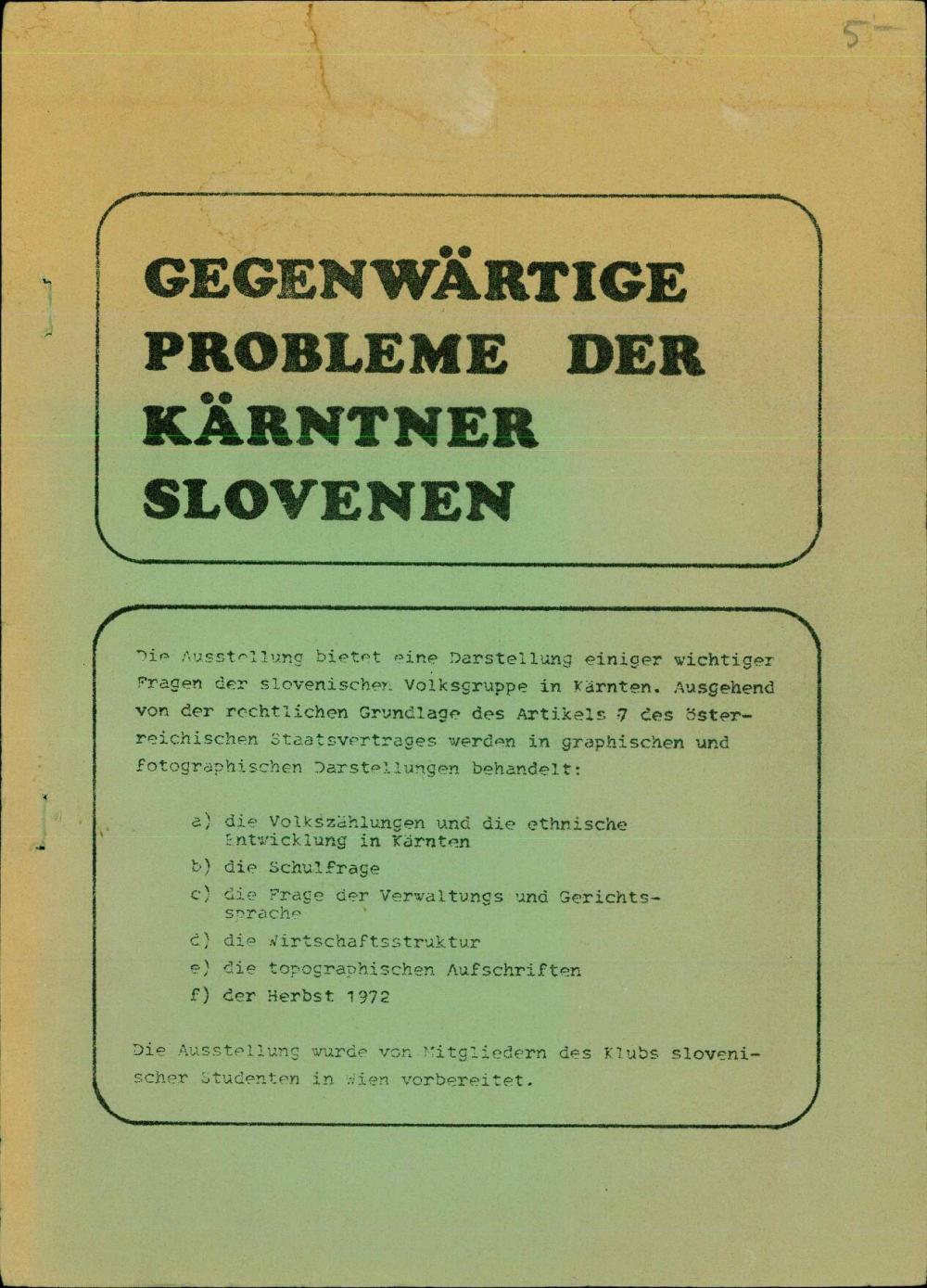 Gegenwärtige Probleme  der Kärntner Slovenen