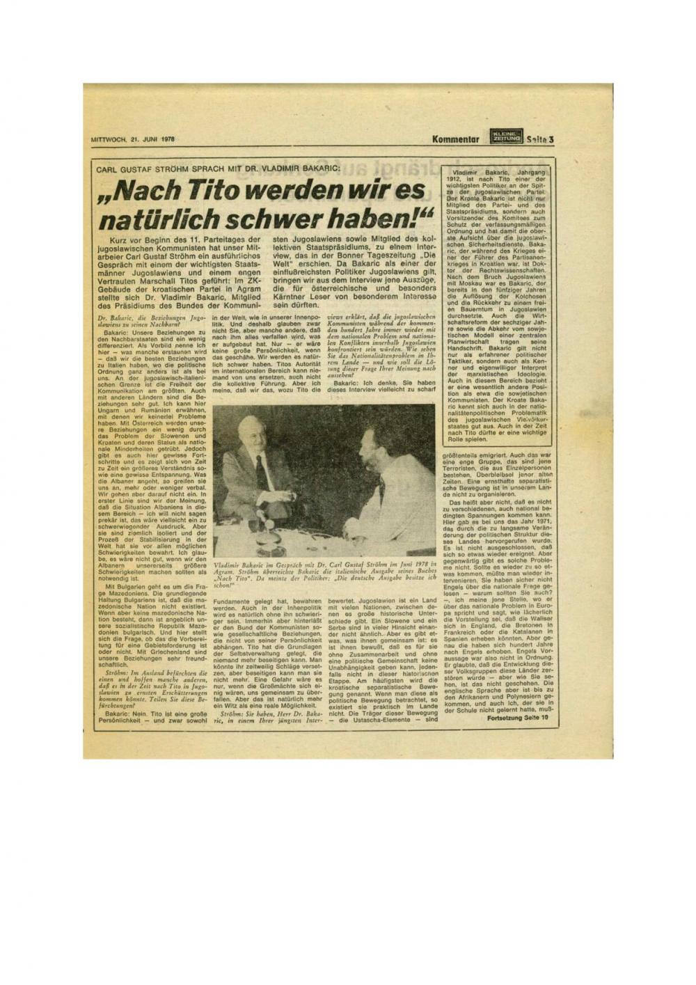 Intervju: "Nach Tito werden wir es natür... - nosilna