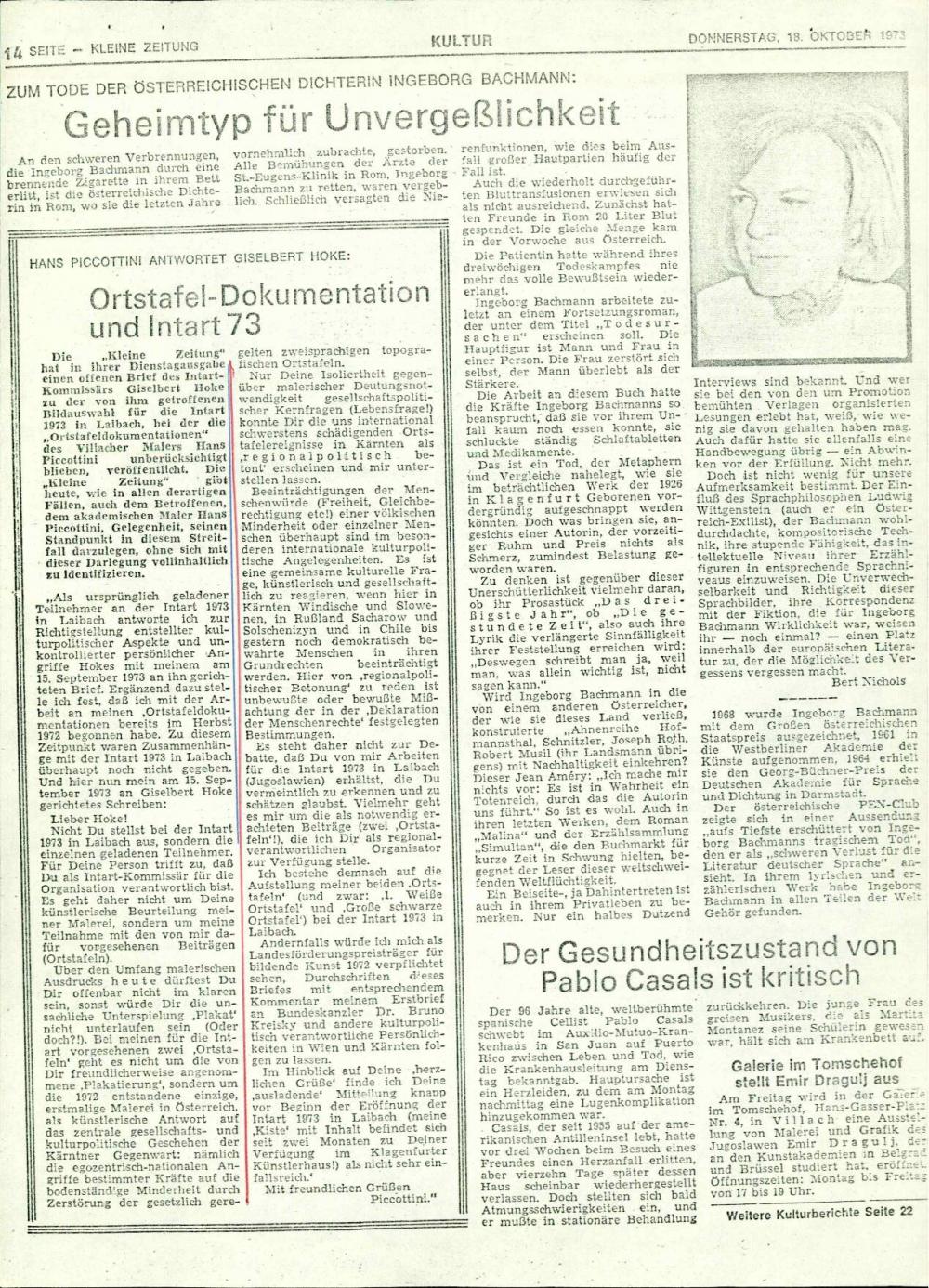 Ortstafel – Dokumentation und Intart 73