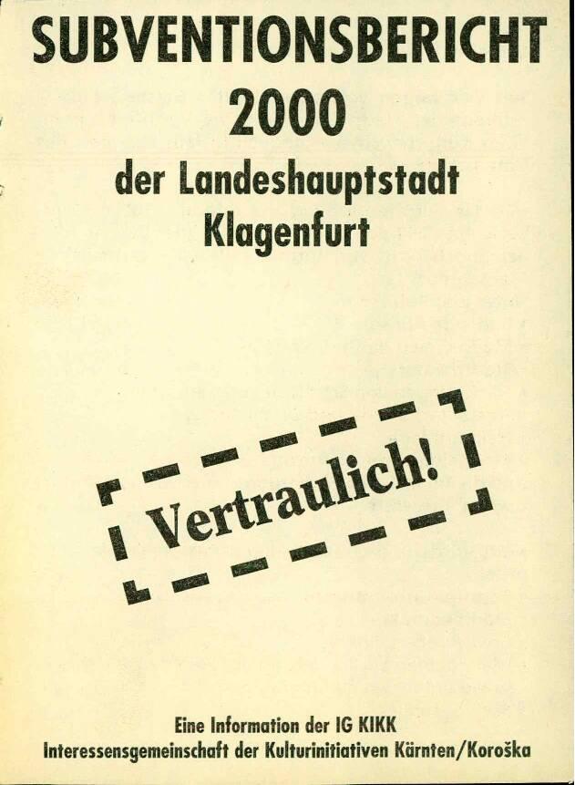 Subventionsbericht 2000 der Landeshauptstadt Klagenfurt