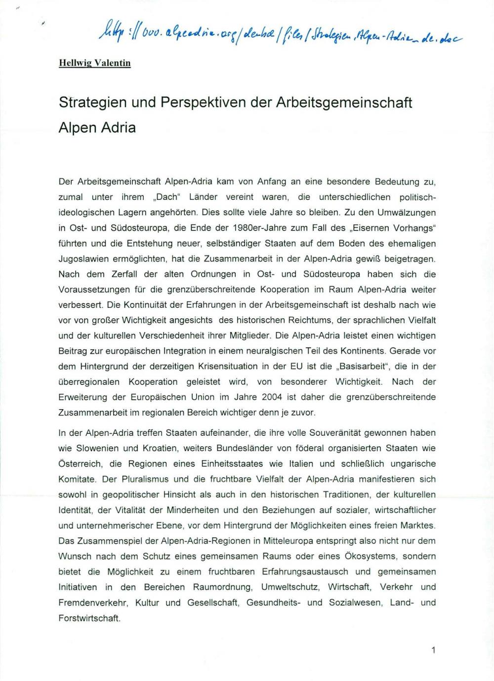 Strategien und Perspektiven der Arbeitsgemeinschaft Alpen Adria
