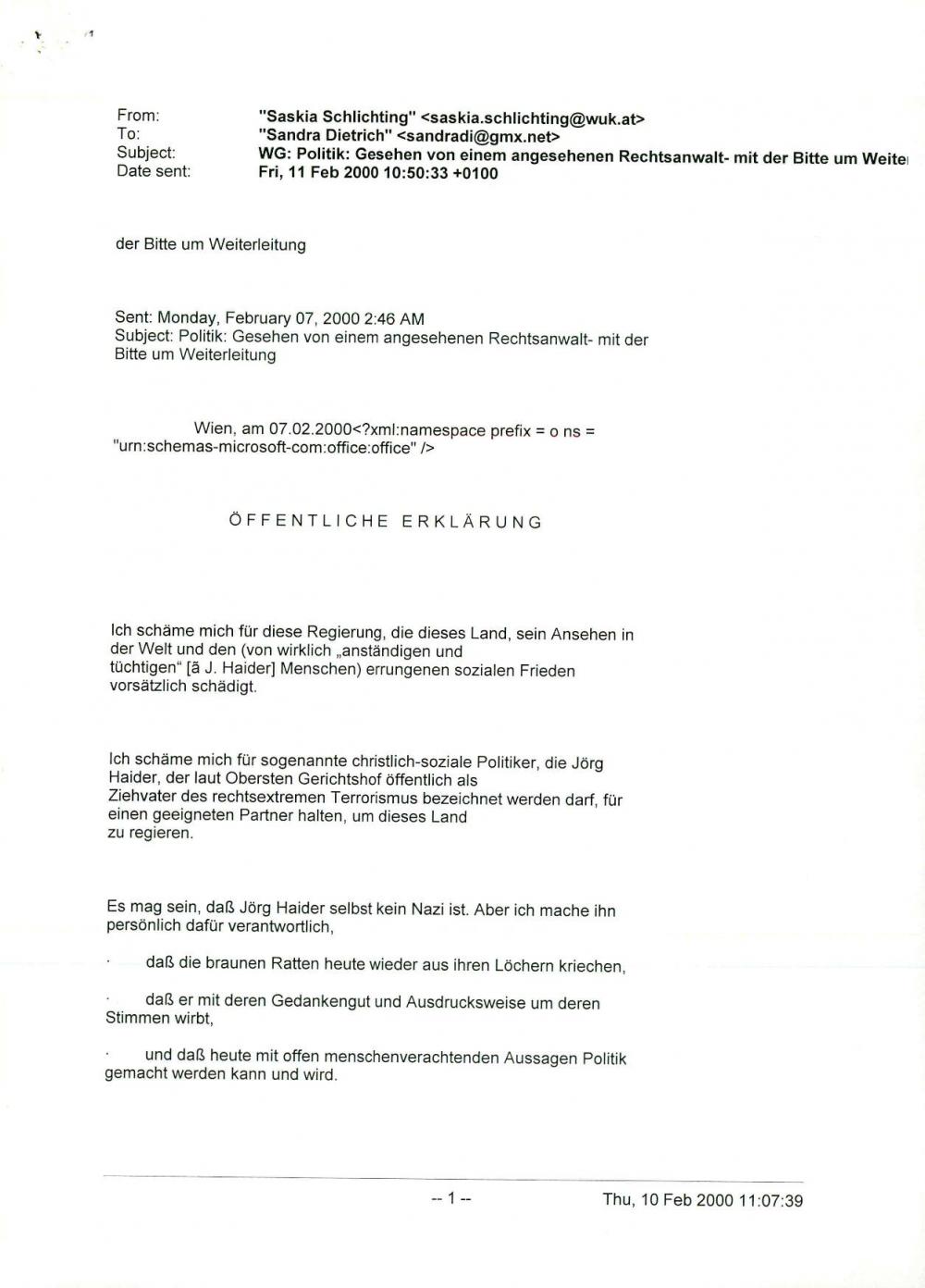 Politik: Gesehen von einem angesehenen Rechtsanwalt- mit der Bitte um Weitei Öffentliche Erklärung