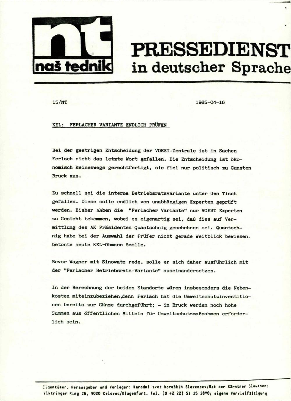 KEL: Ferlacher Variante endlich prüfen - nosilna