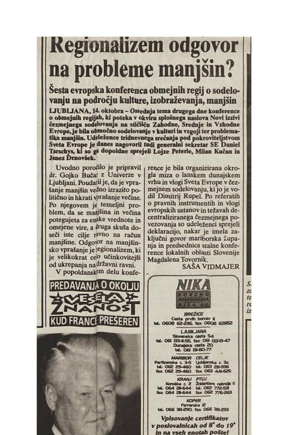 Regionalizem odgovor na probleme manjšin?