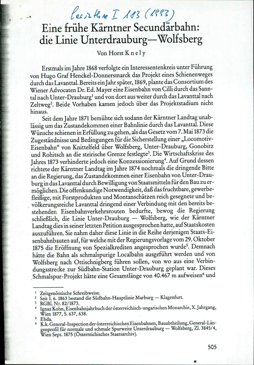 Eine frühe Kärntner Secundärbahn: die Linie Unterdrauburg—Wolfsberg