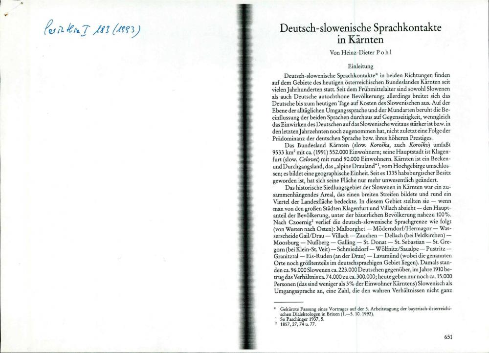 Deutsch - slowenische Sprachkontakte in Kärnten