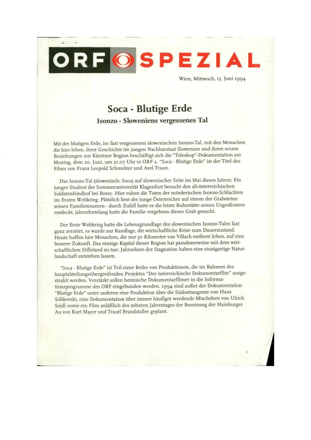 Televizijska oddaja Soca - Blutige Erde