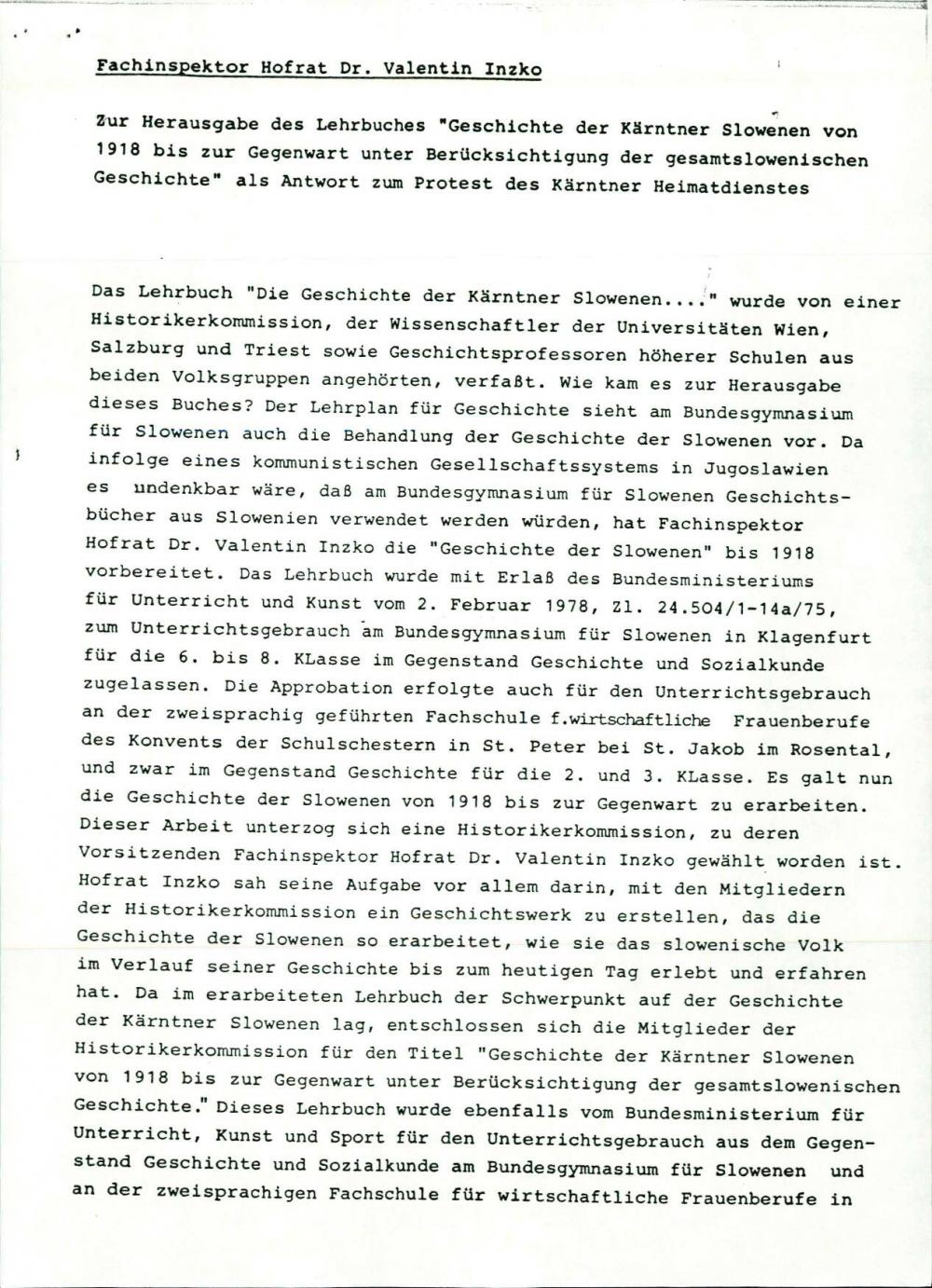 Zur Herausgabe des Lehrbuches "Geschichte der Kärntner Slowenen"