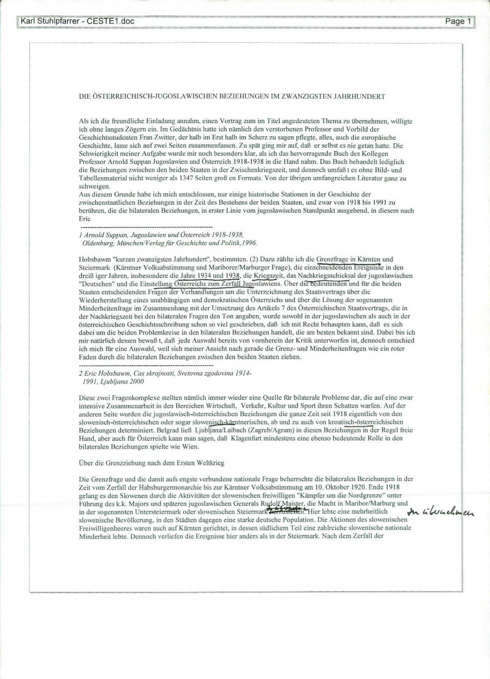 Die österreichisch-jugoslawischen Beziehungen im zwanzigsten Jahrhundert