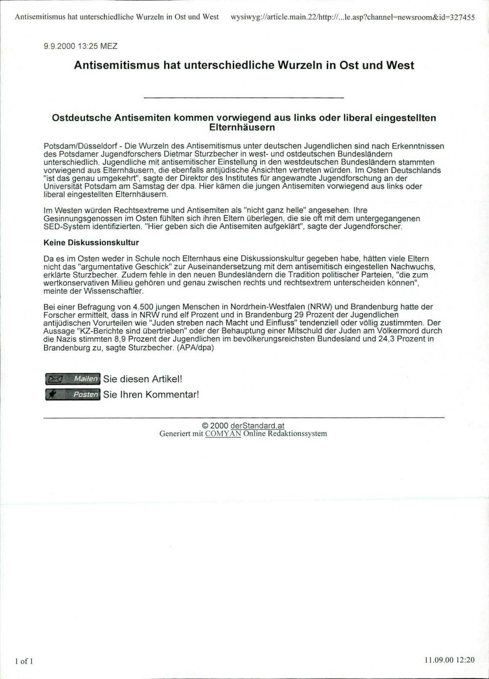 Antisemitismus hat unterschiedliche Wurzeln in Ost und West: Ostdeutsche Antisemiten kommen vorwiegend aus links oder liberal eingestellten Elternhäusern