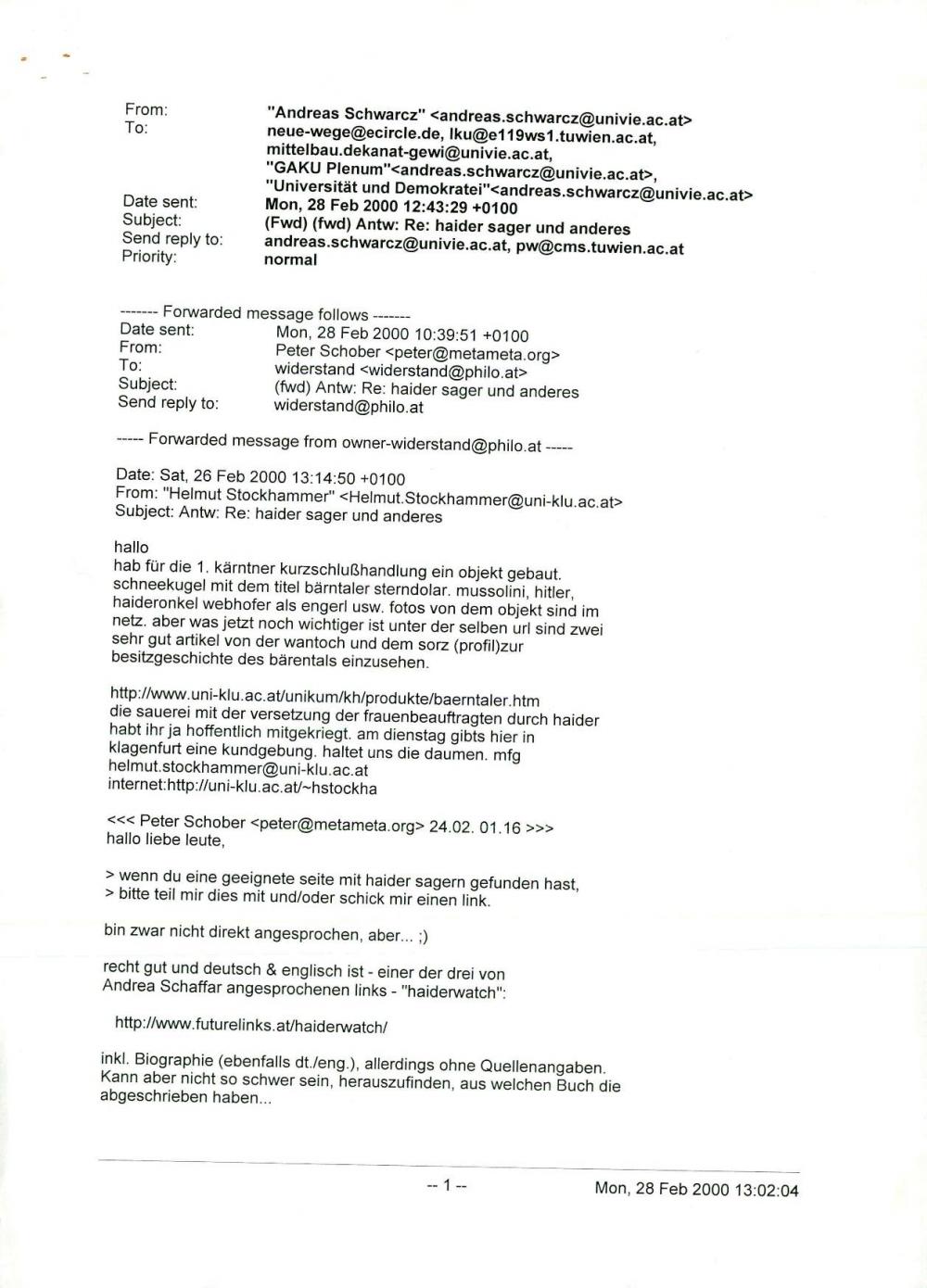 Haider, Sager und anderes