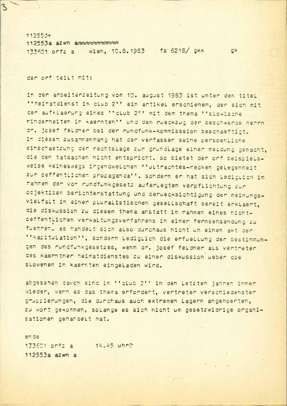 der ORF teilt mit (10.08.1983)