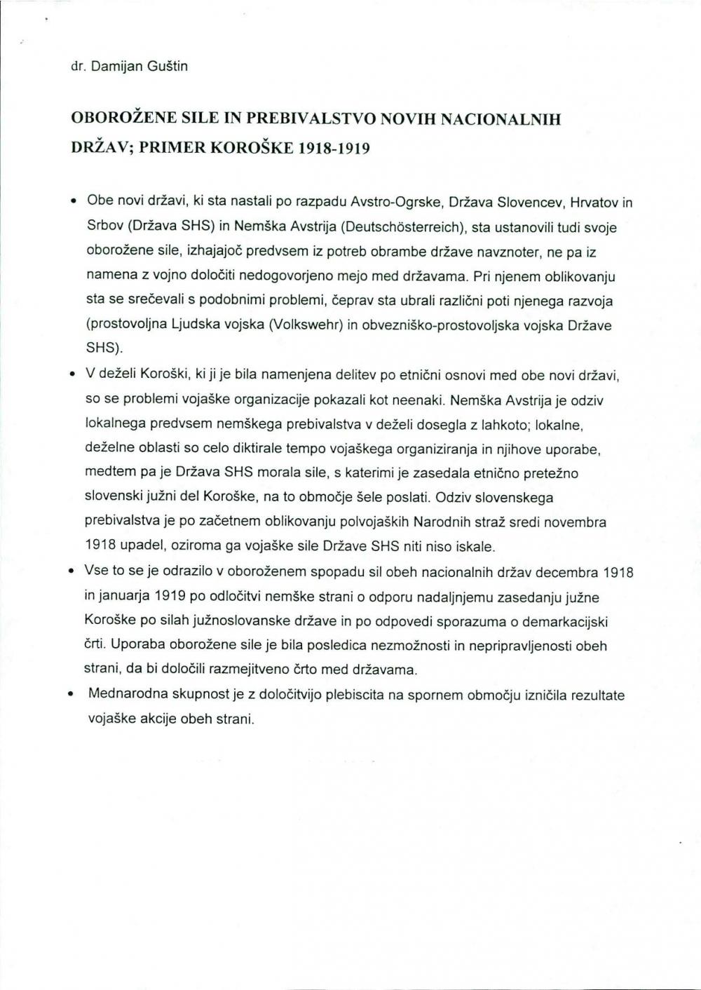 Oborožene sile in prebivalstvo novih nacionalnih držav: primer Koroške 1918-1919
