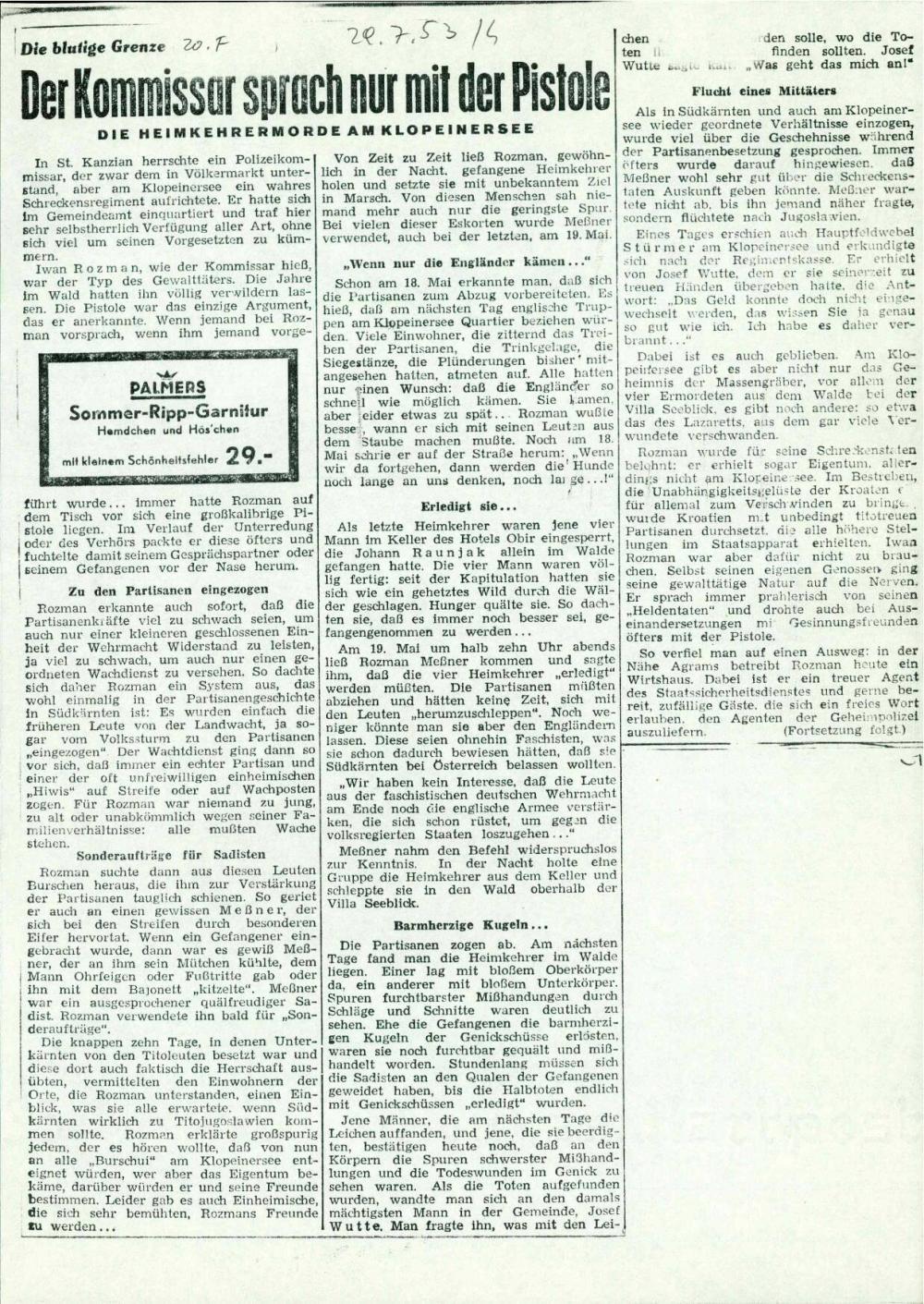 Die blutige Grenze (20. Fortsetzung): Der Kommissar sprach nur mit der Pistole