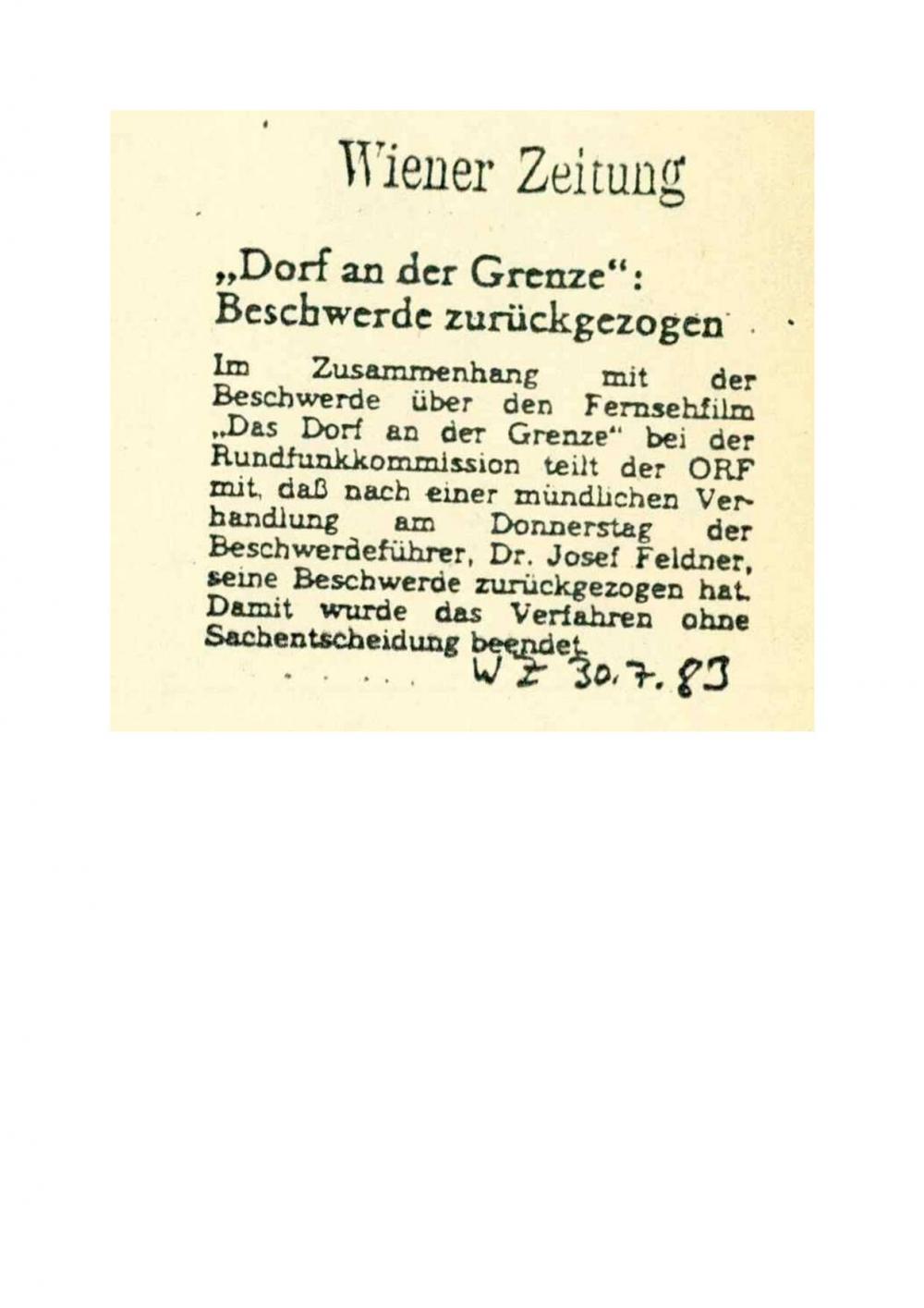 »Dorf an der Grenze« Beschwerde  zurückgezogen